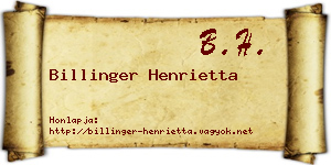 Billinger Henrietta névjegykártya